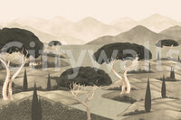Mountain wall mural with pale hills and peaceful water movement, GD8965