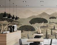 Neutral wall mural featuring lake scenery and rolling countryside, GD8965