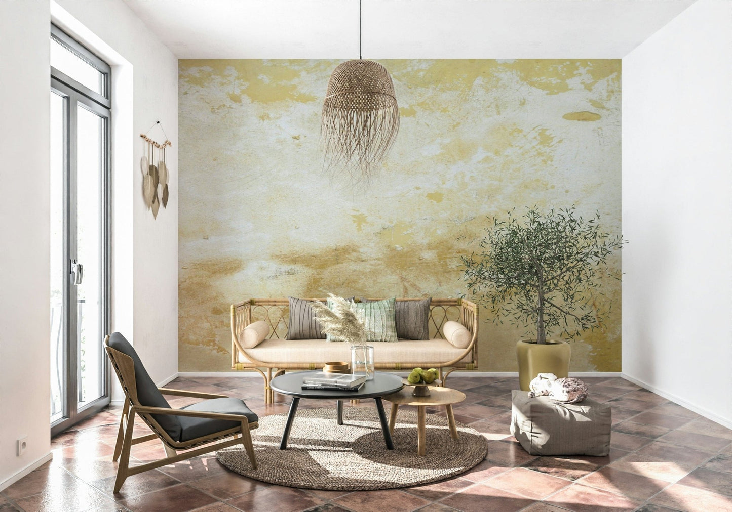 Distressed yellow brown surface Tuscan Texture wall covering.