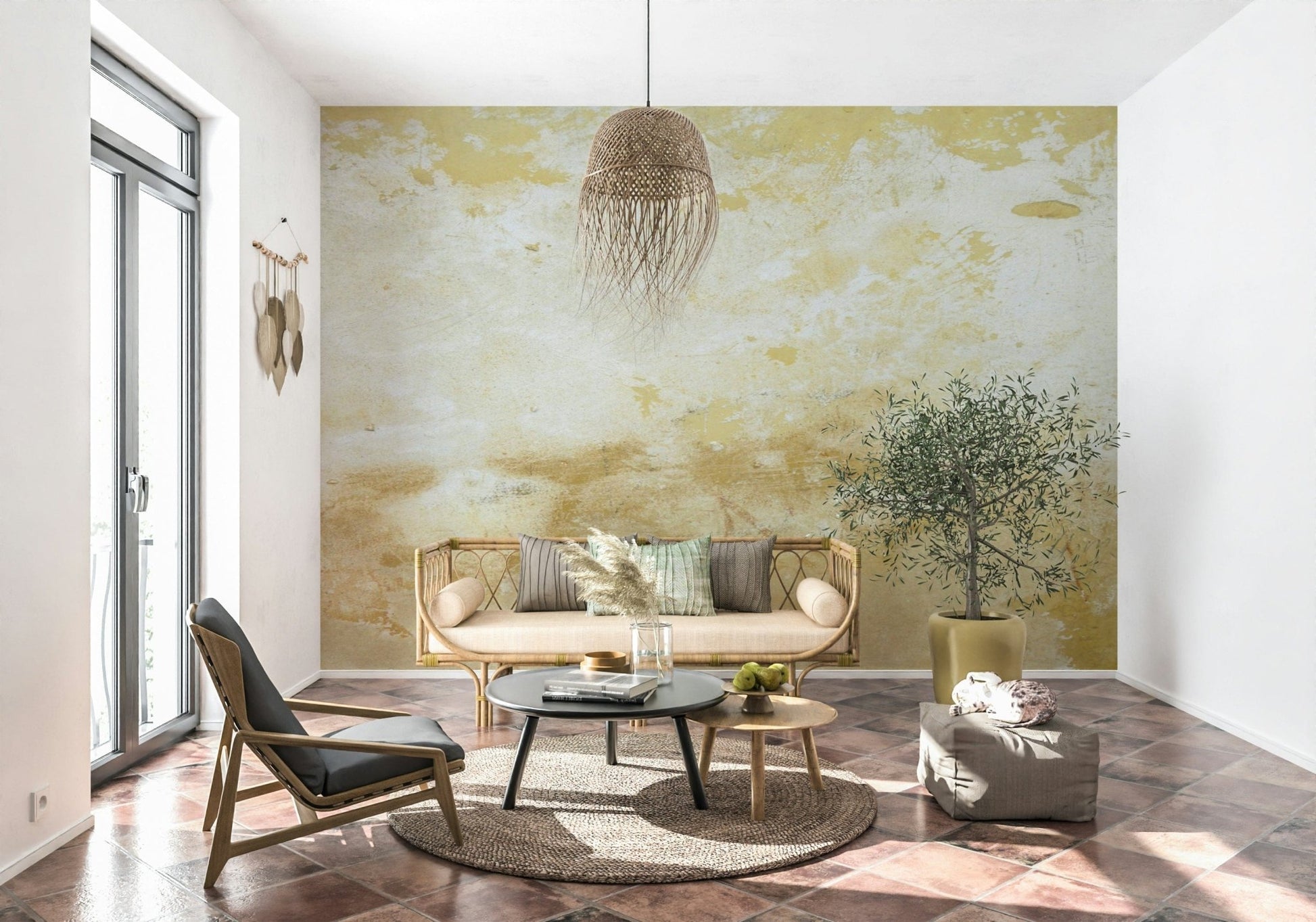 Distressed yellow brown surface Tuscan Texture wall covering.