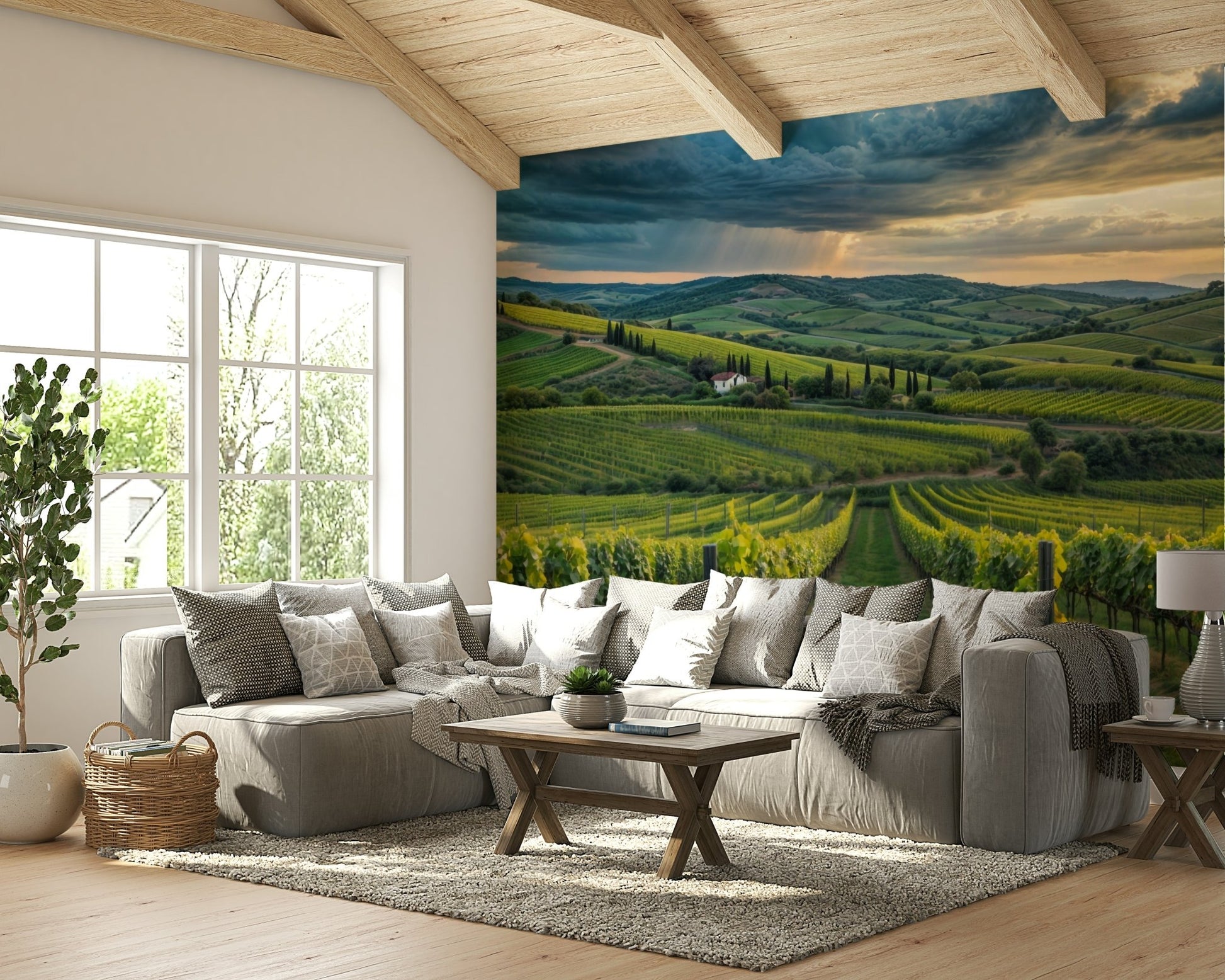 Elegant Tuscan vineyard wall art mural

