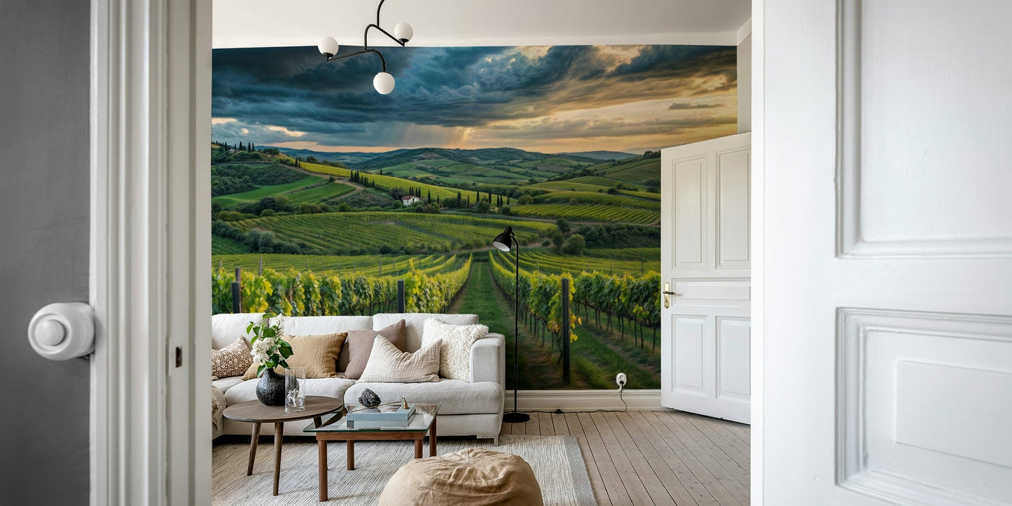 Serene Tuscan vineyard mural for homes

