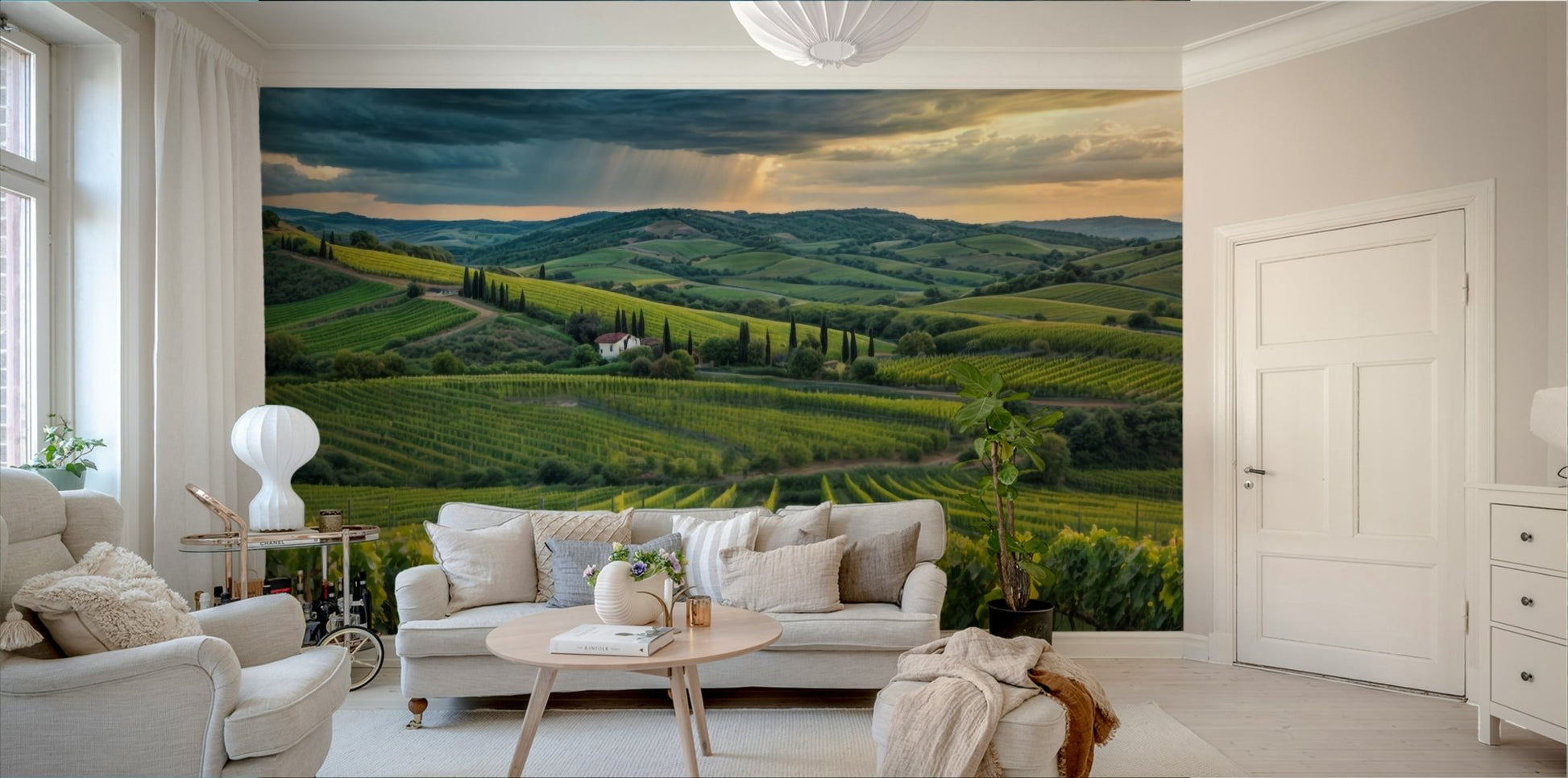 Rustic Tuscan vineyard wall mural design

