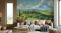Mediterranean style landscape wallpaper for a peaceful home office background.