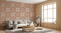 Living room corners brighten gently against this Tuscan bloom cotto wallpaper.GD9589