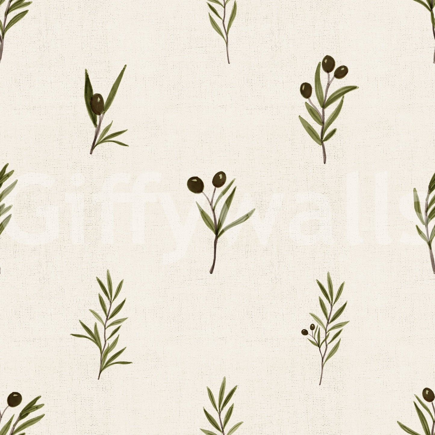 Hand-painted feel carries through Tuscany Olive Branches wallpaper. GD9574