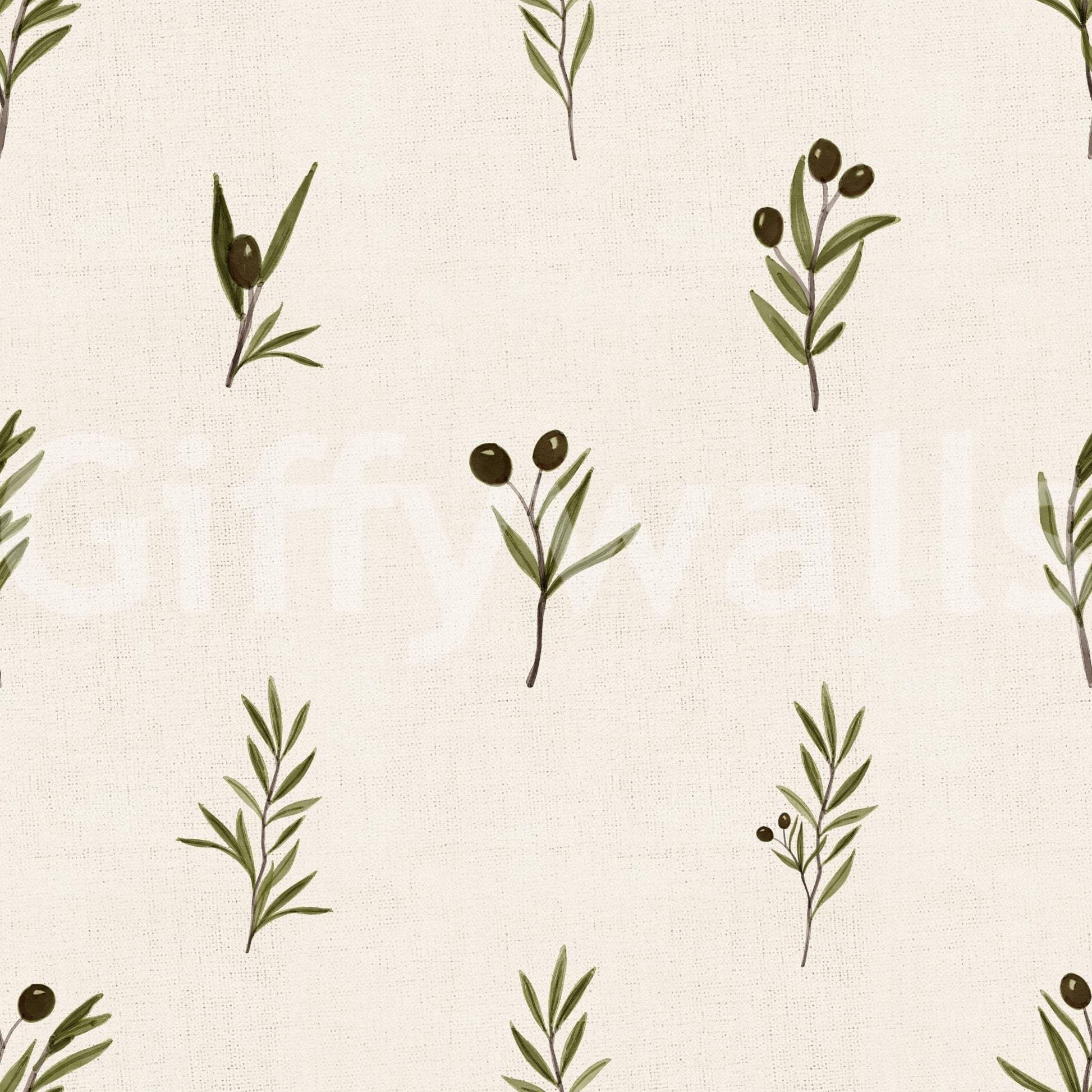 Hand-painted feel carries through Tuscany Olive Branches wallpaper. GD9574