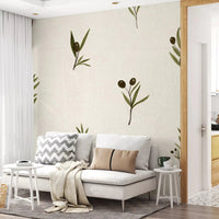 Thin green leaves edge each sprig in Olive Branches On Canvas wallpaper.⁠GD9574