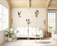 Open lounge spaces breathe softly through Tuscany Olive wallpaper.GD9574