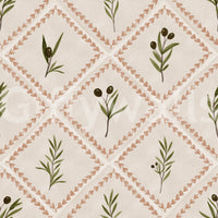 Cream backgrounds keep olive details sharp inside each diamond of this rustic wallpaper.GD9586