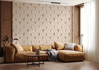 Mediterranean charm fills a relaxed lounge with this olive diamond tile wallpaper.GD9586