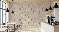 Olive sprigs sit centered in each diamond of this Tuscan tile wallpaper.⁠GD9586