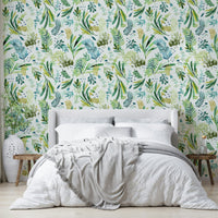 Elegant olive leaf wallpaper for kitchen or dining

