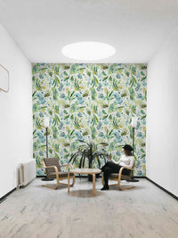 Soft green mural with watercolor olive leaves

