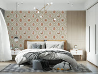 A serene bedroom takes on Tuscan calm from this pottery tile wallpaper.GD9587