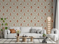 Cozy living rooms feel filled with character beside this olive diamond pottery wallpaper.
GD9587