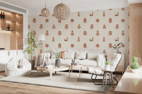 A small olive bowl sits among the jars in Pottery On Canvas wallpaper. GD9583
