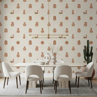 Hand-drawn clay vessels carry rust and dusty rose tones in Tuscany Pottery wallpaper.GD9583
