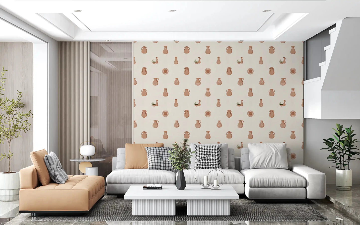 White dot details edge each pot in Tuscany Pottery On Canvas wallpaper.GD9583