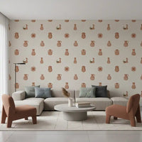 Amphorae, jugs, and urns repeat softly across Tuscany Pottery wallpaper.⁠GD9583