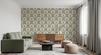 Six-petal flowers sit inside each arch in Tuscany Scallop wallpaper.⁠GD9584