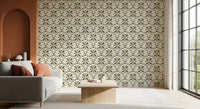 Scalloped arches stack neatly across Tuscany Scallop Olive wallpaper.⁠GD9584