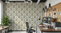Sage and deeper green petals layer through Tuscany Olive wallpaper.⁠GD9584