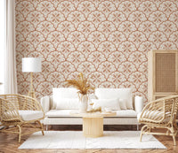 Open lounge corners glow softly with Tuscany Terracotta wallpaper.GD9585
