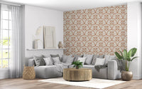 Warm rust outlines edge the tiles in Scallop Terracotta wallpaper.GD9585