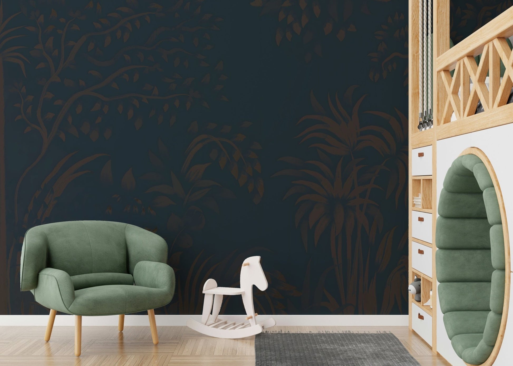 Detail of the lush foliage in the Twilight Canopy Mural print.