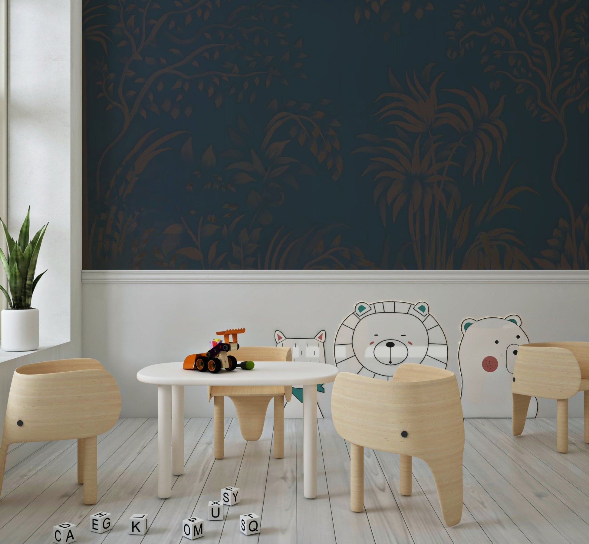 The warm glow of the Twilight Canopy design in a hallway.