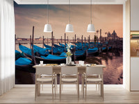 Scenic Twilight Gondolas wall mural with calm water and evening sky