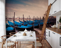 Twilight Gondolas wall mural in blue brown black and beige tones