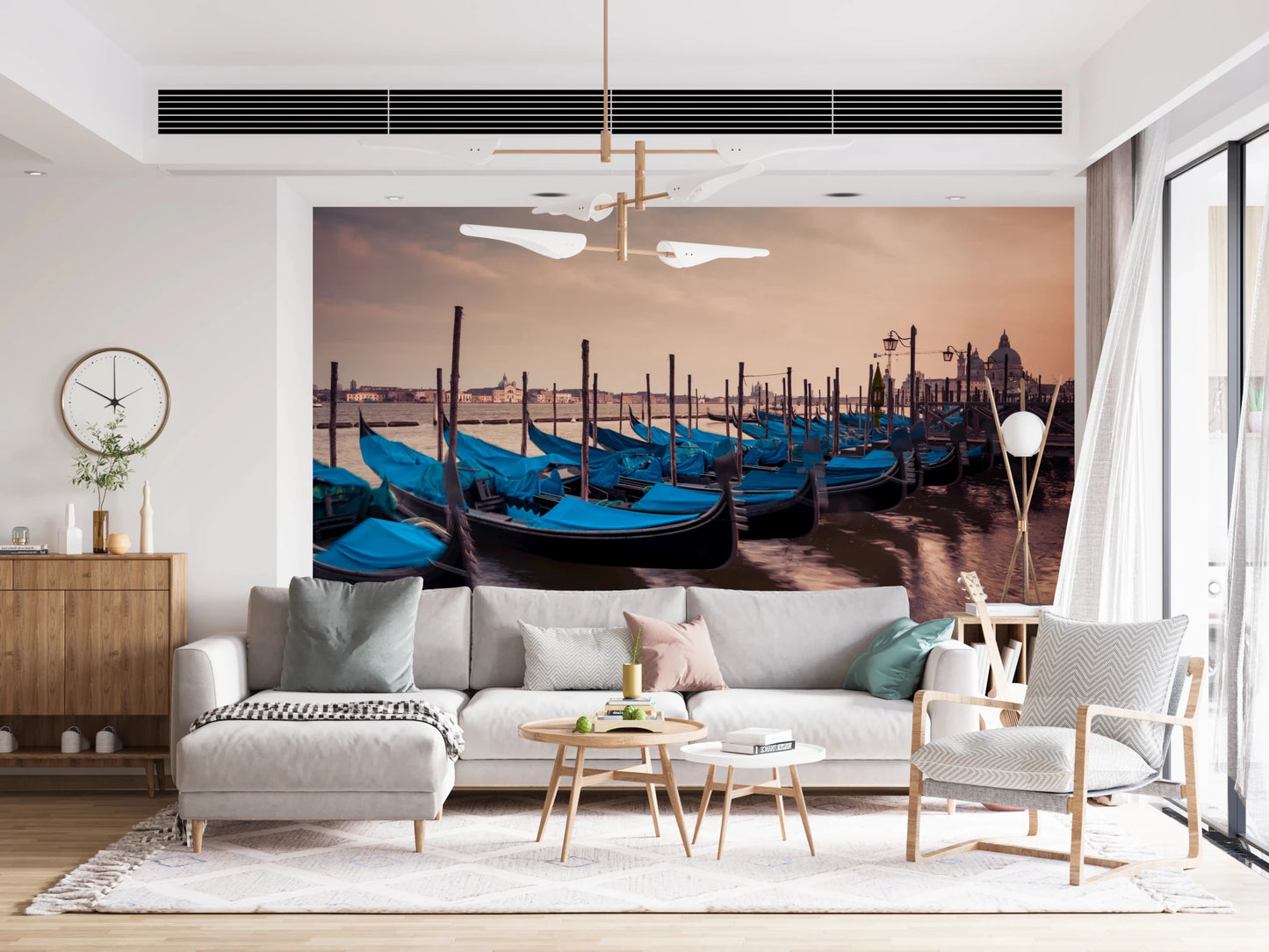 Elegant Twilight Gondolas wall mural with gondola row and soft twilight glow
