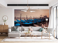 Elegant Twilight Gondolas wall mural with gondola row and soft twilight glow