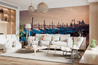 Travel-inspired Twilight Gondolas wall mural with Venetian waterfront detail