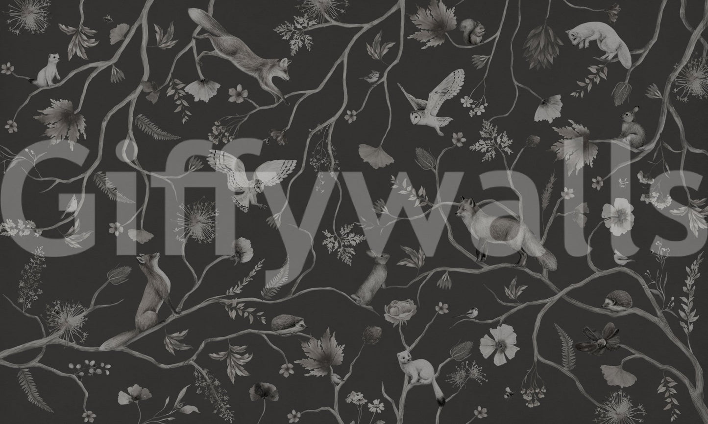 Deep color palette of the Twilight Grove Wall Mural.