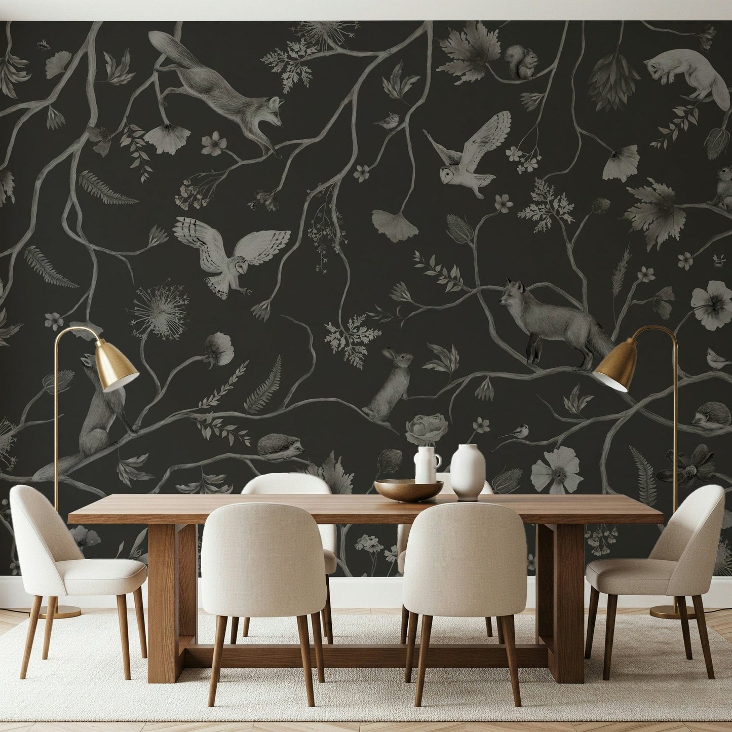 Interior space featuring the ethereal Twilight Grove Wall Mural.