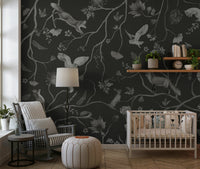 Horizontal design of the moody Twilight Grove Wall Mural.