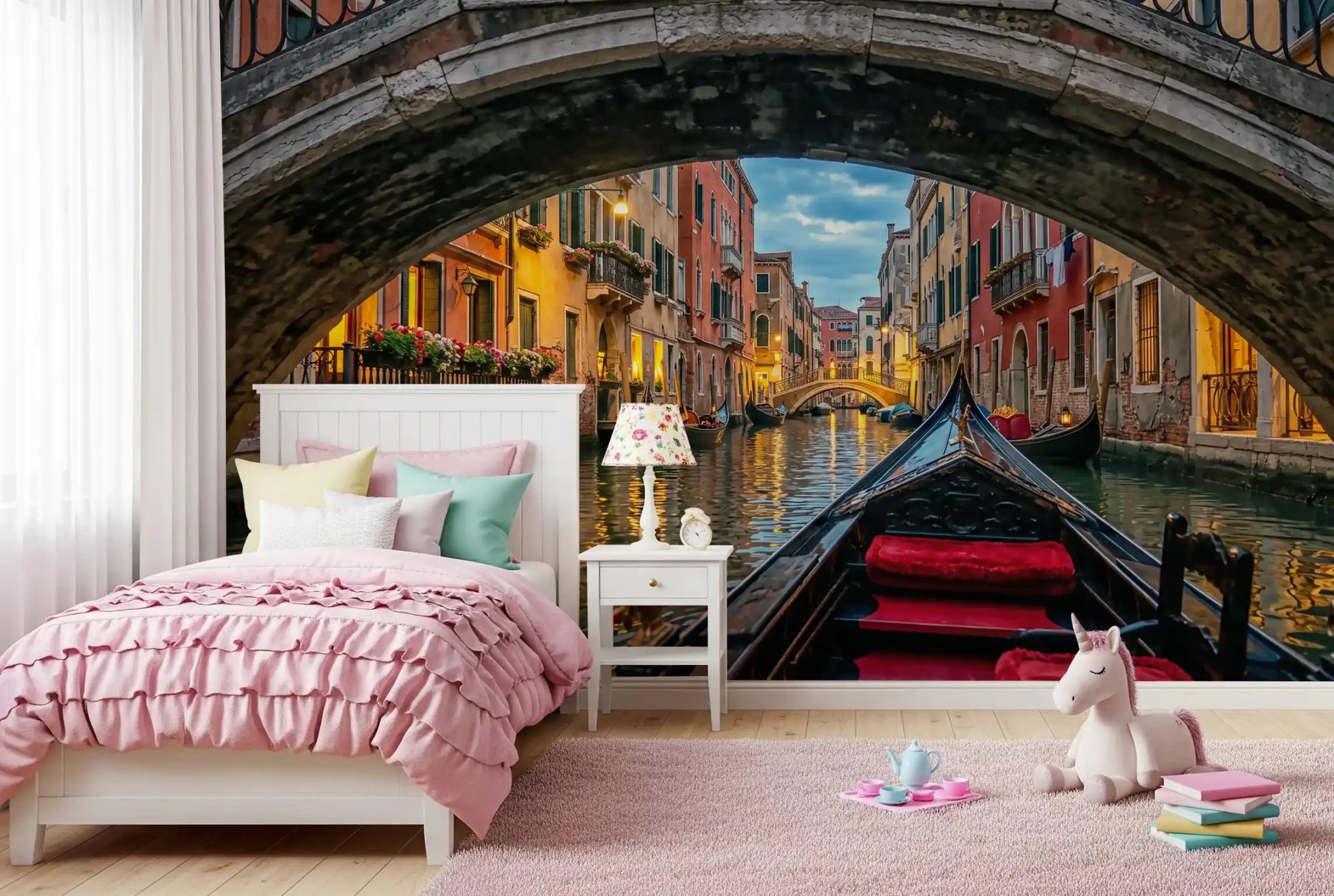 Kids Bedroom backdrop turns cinematic with Twilight in Venice wall mural across the headboard.
GD9621