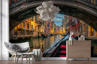 Warm coral and ochre façades line both banks across Twilight in Venice wall mural.GD9621