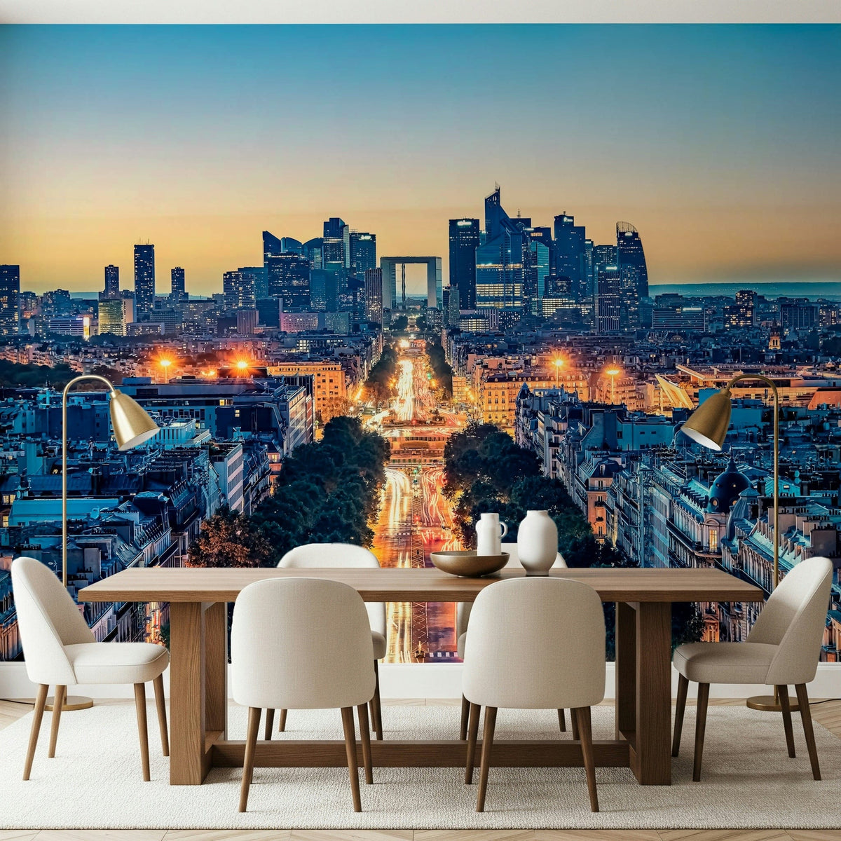 Twilight Metropolis Wall Mural with glowing city skyline GD7342
