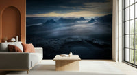 A beautiful wide-angle wall mural of a misty mountain.