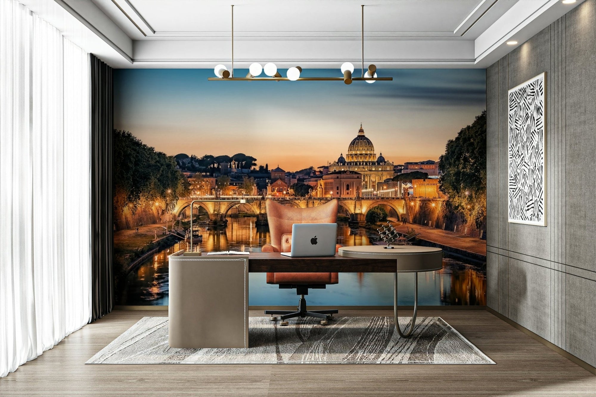 Twilight Over Rome wall mural showing a lit domed basilica above a calm river GD5011
