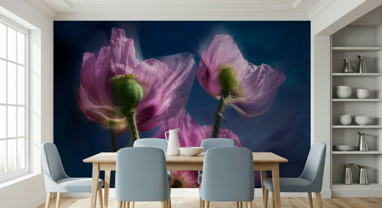 A beautiful modern art wall mural of delicate flowers.