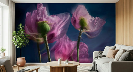 A serene subtle flower wall mural for moody decor., GD5743
