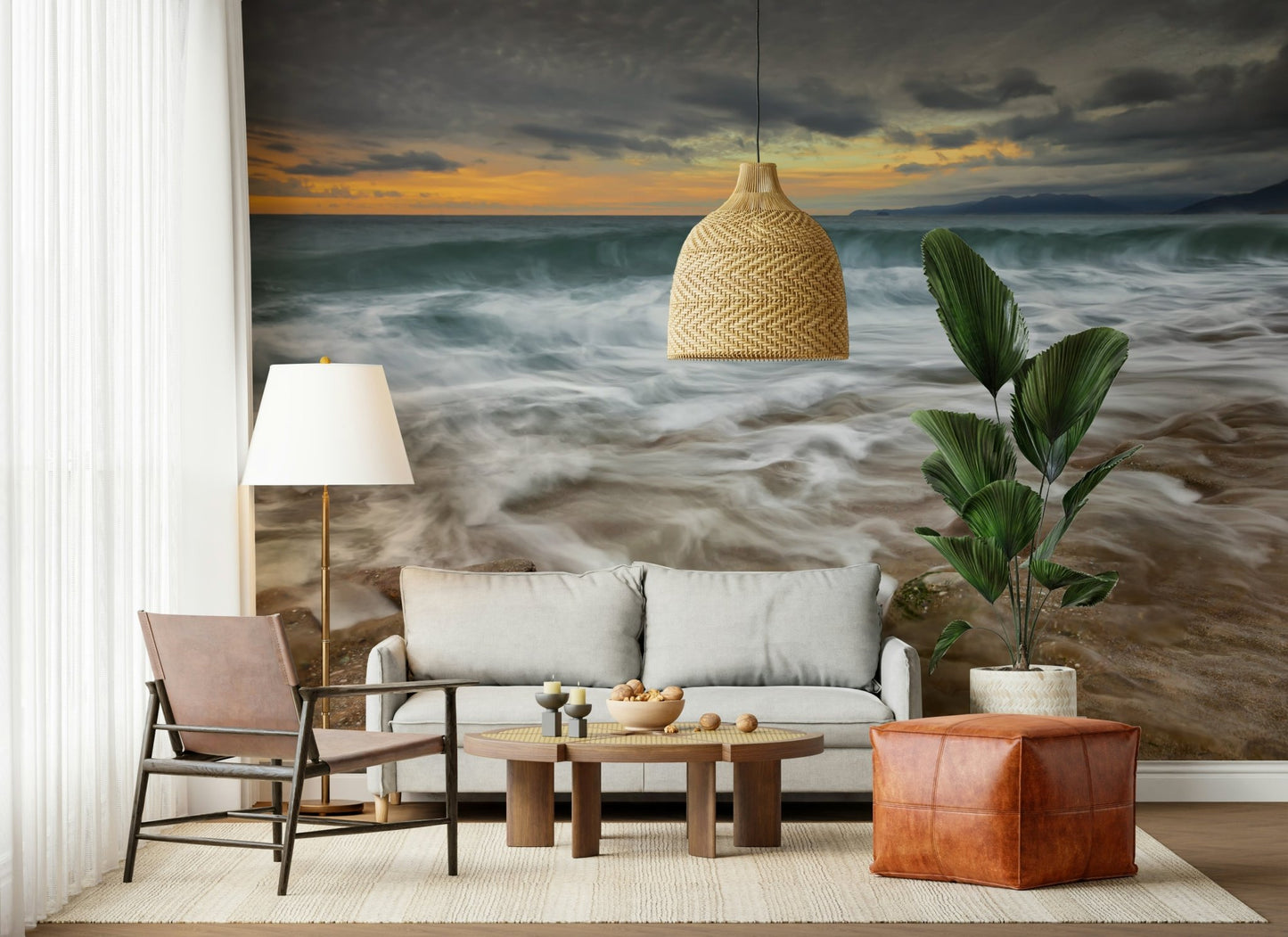 A calming underwater design wallpaper mural that defines a space.