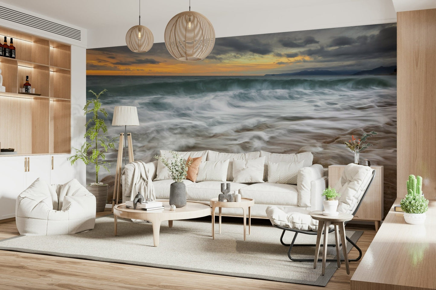 An artistic nature seascape mural for home decor.