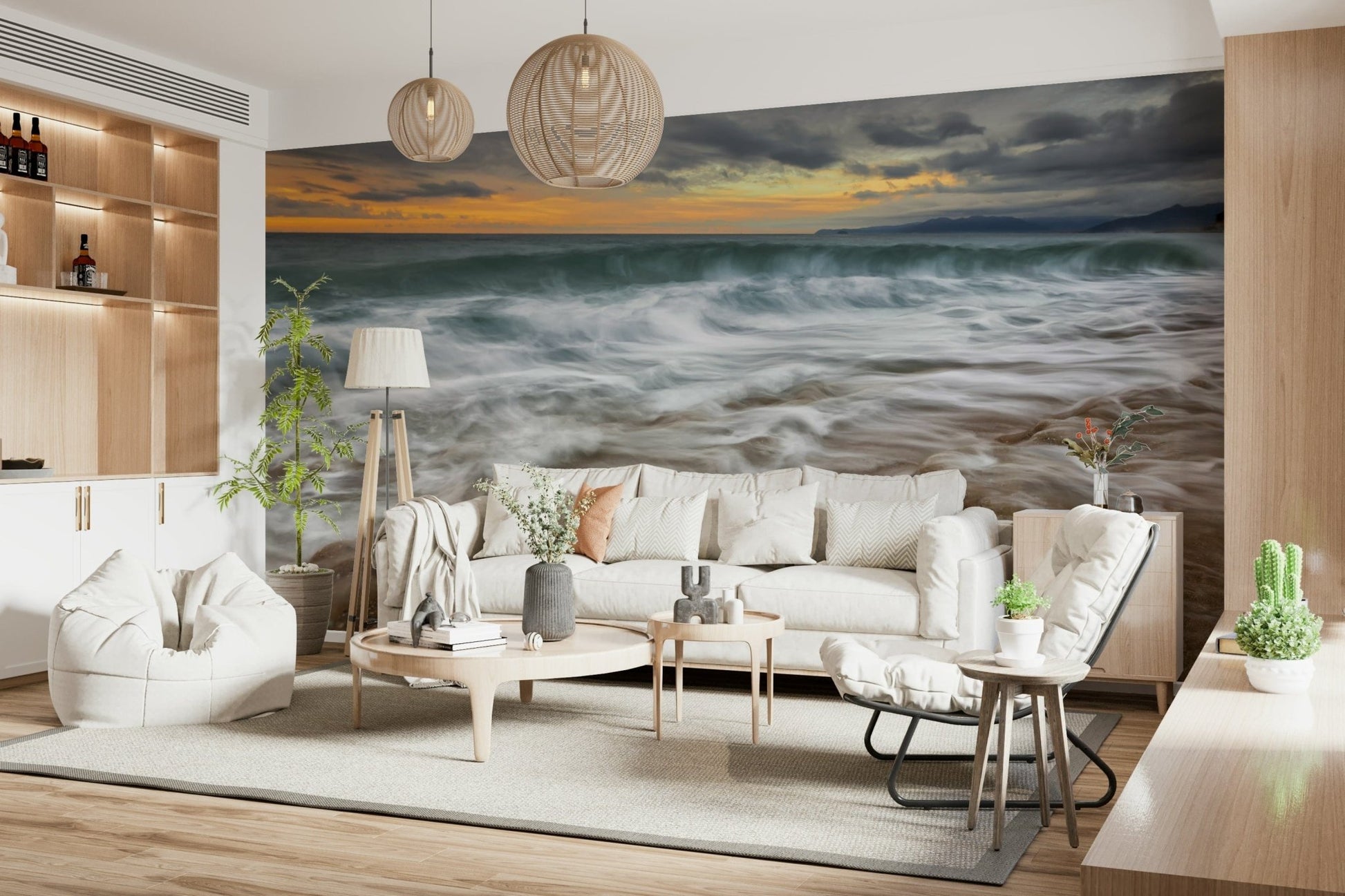 An artistic nature seascape mural for home decor.