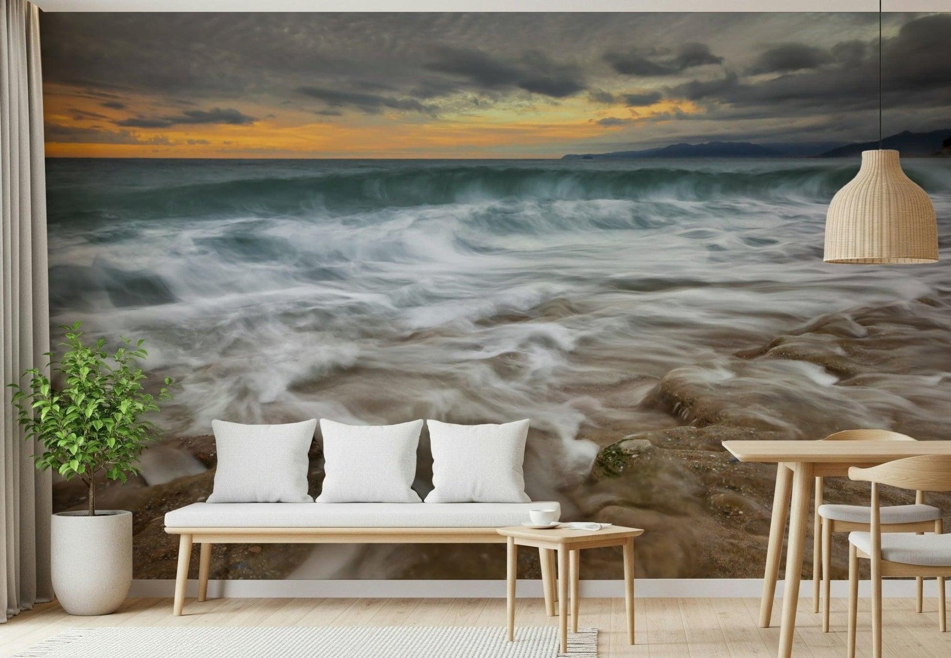 A serene flowing water wall mural for dramatic decor.